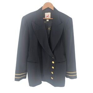 Vintage Mondi West Germany Wool Blazer Navy Blue Gold Buttons 80s Diana Style